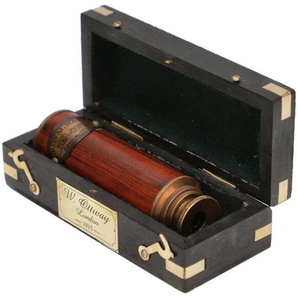 Brass Telescope with Wooden Box Vintage Maritime Collapsing Spyglass Pirate Gift - Picture 1 of 4